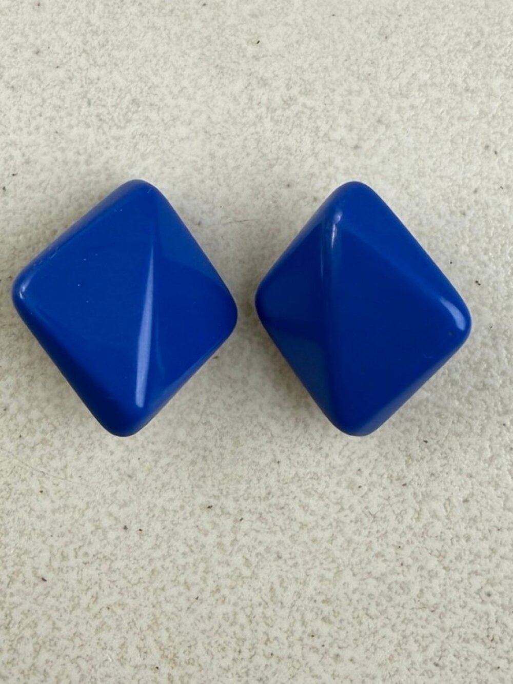 Vintage Bright Blue Clip On Earrings Acrylic Diamond Shape 1970s Party Casual